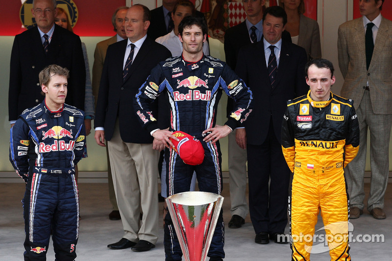 Podium: Sieger Mark Webber, 2. Sebastian Vettel, 3. Robert Kubica